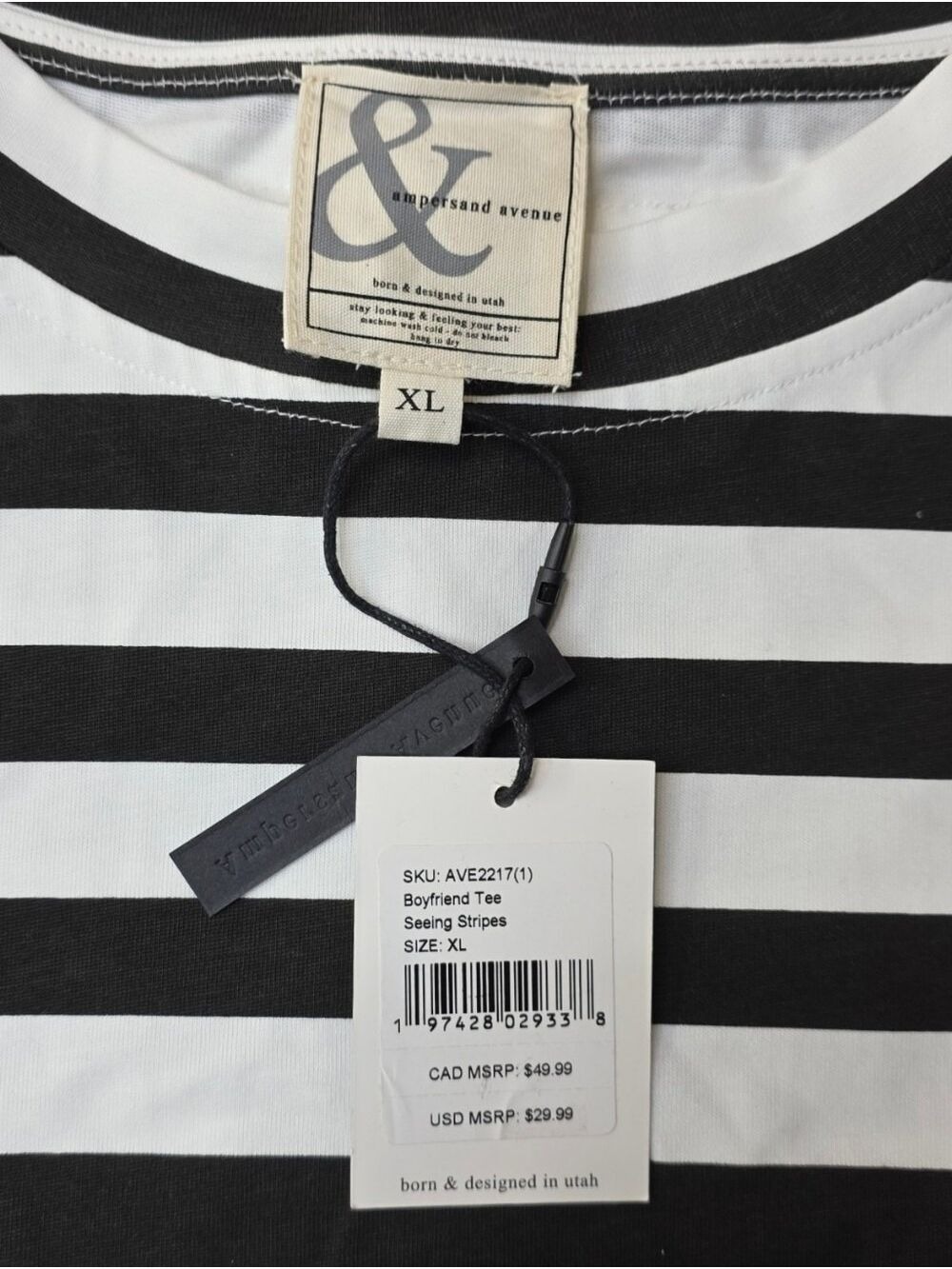 Ampersand Avenue Boyfriend Tshirt XL Black White Striped Oversized NWT - Picture 10 of 11